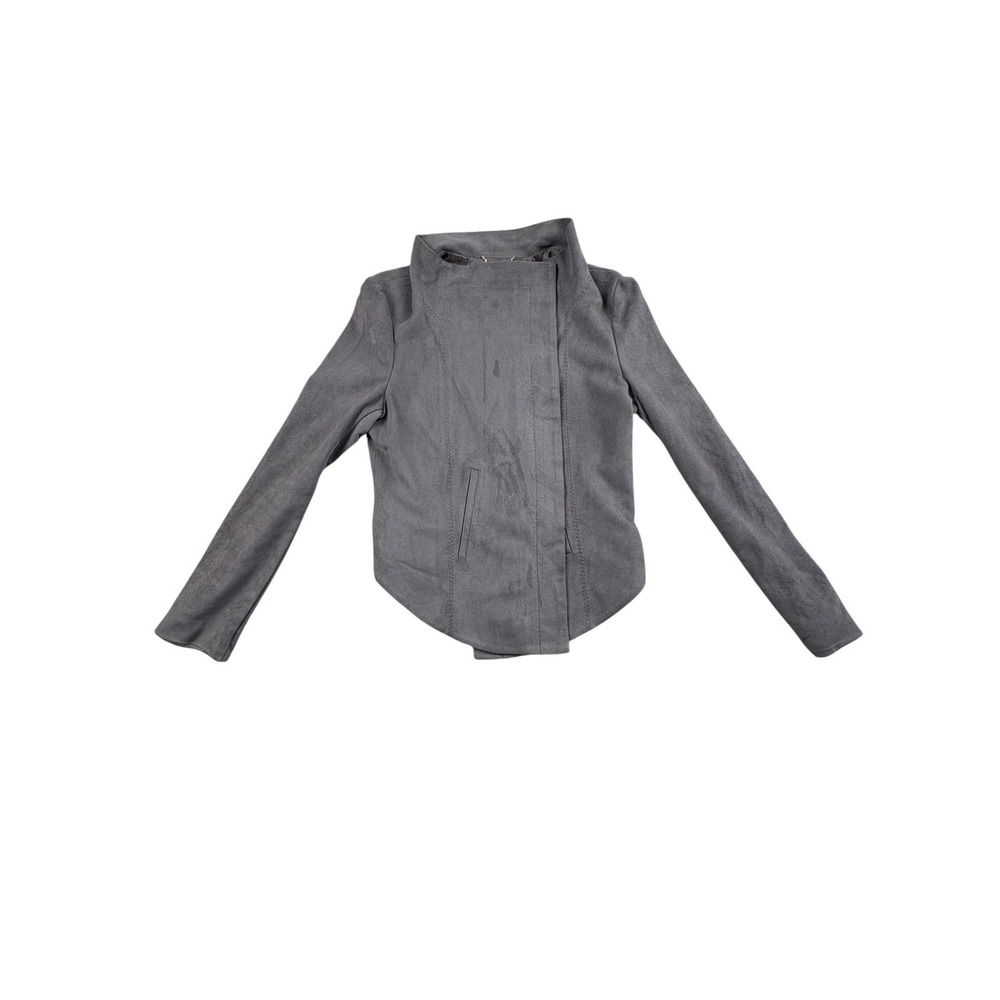 BCBGMAXAZRIA Moto Jacket Gray Faux Suede Snap Front Women's Medium